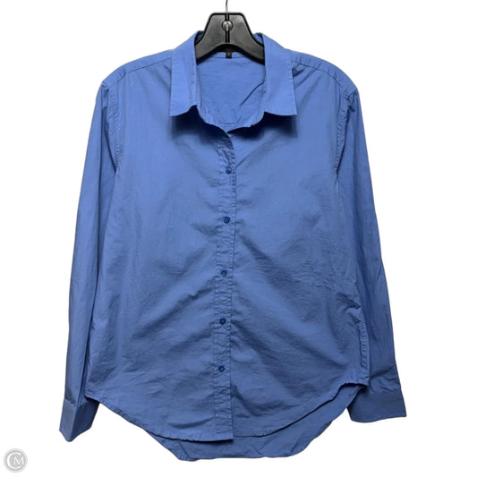 Organic Cotton Button Down Top Long Sleeve By Quince In Blue, Size: S