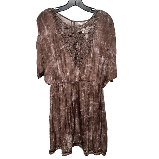 Silk Sheer Embroidered Dress Casual Short By Blue Tassel In Brown, Size: M