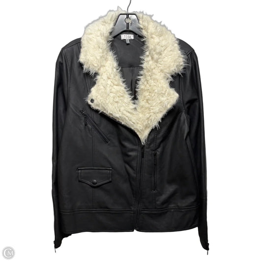 Faux Leather Jacket Moto By Tobi In Black & Cream, Size: S