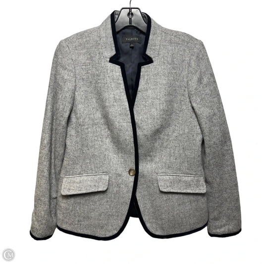 Velvet Trim Wool Blend Blazer By Talbots In Grey, Size: 6
