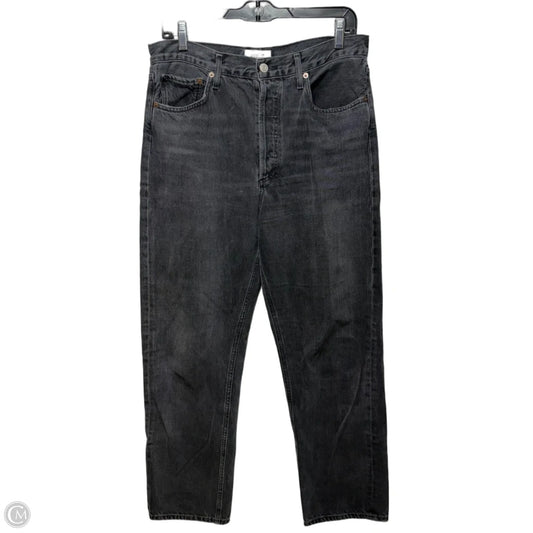 High Waist Straight Jeans Designer By Agolde In Black Denim, Size: 6/28