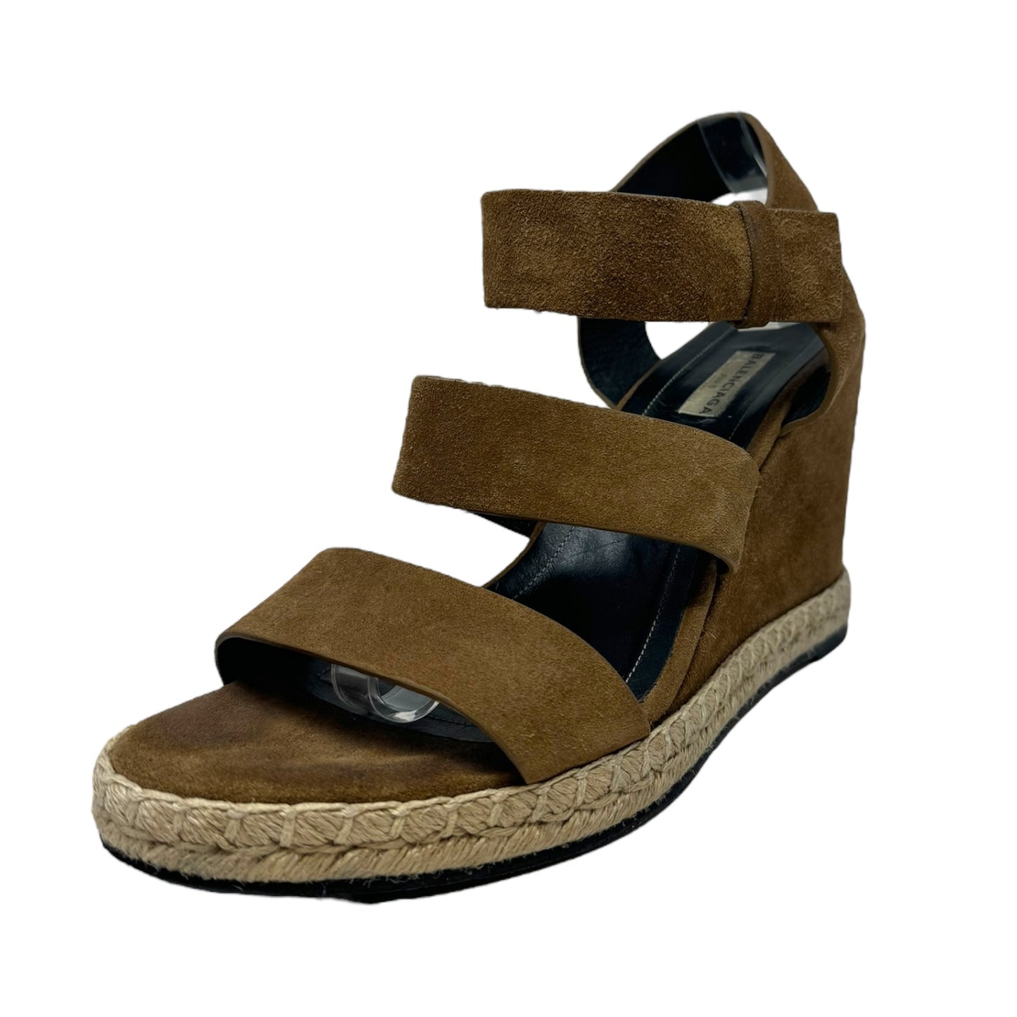 Suede Espadrille Wedge Sandals Luxury Designer By Balenciaga In Hazelnut Noisette, Size: 10