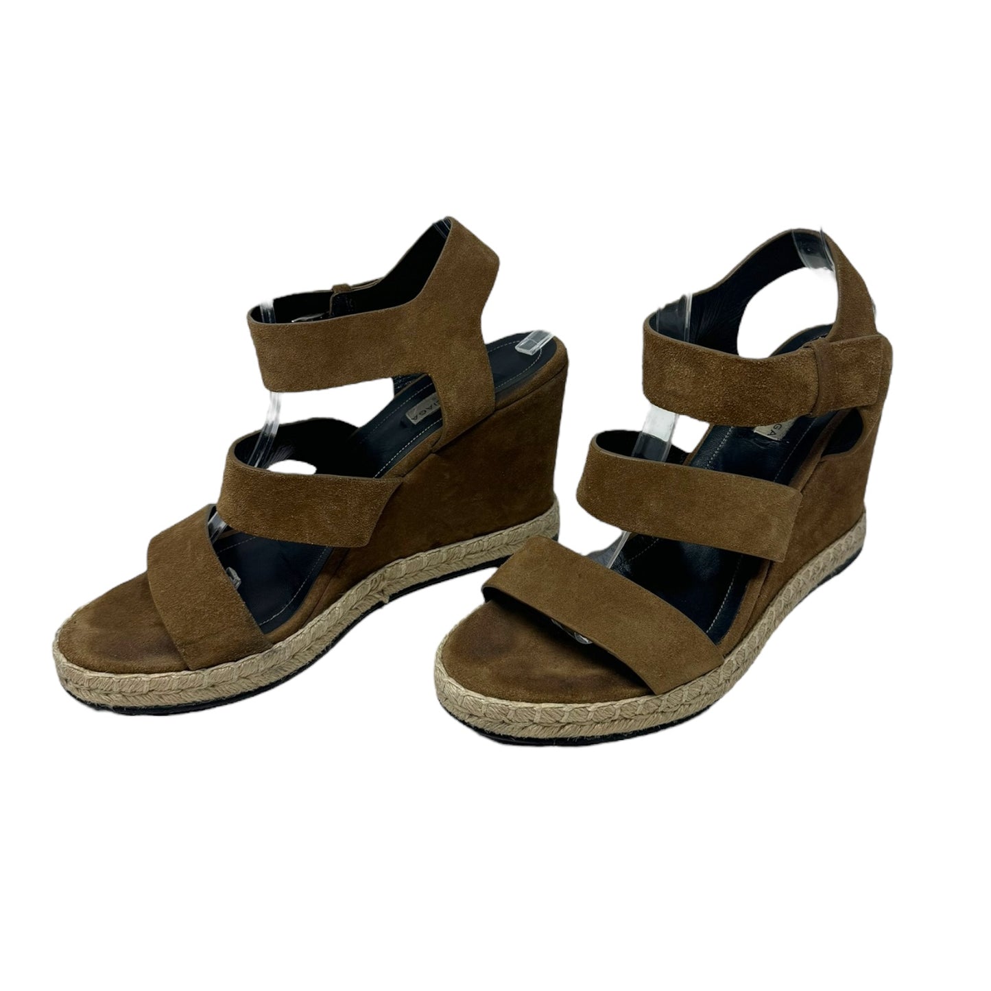 Suede Espadrille Wedge Sandals Luxury Designer By Balenciaga In Hazelnut Noisette, Size: 10