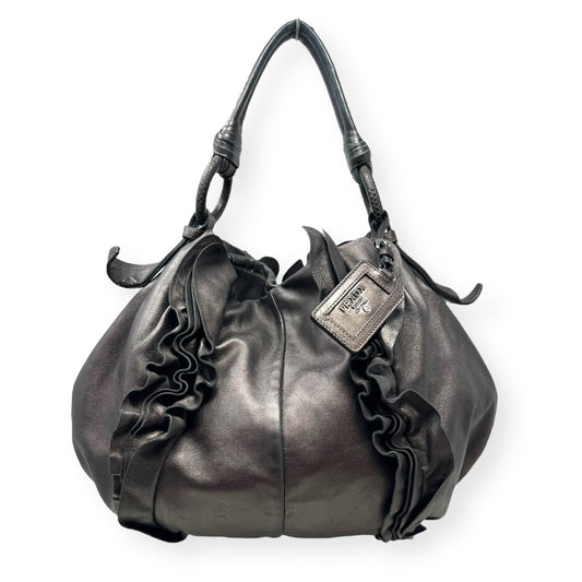 Metallic Napa Leather Ruffle Handbag Luxury Designer By Prada  Size: Medium