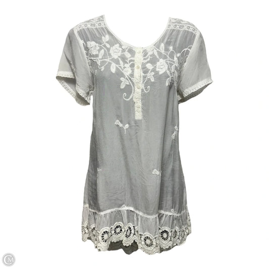 Rose Embroidered & Lace Ruffle Hem Tunic Top By Johnny Was In White, Size: S