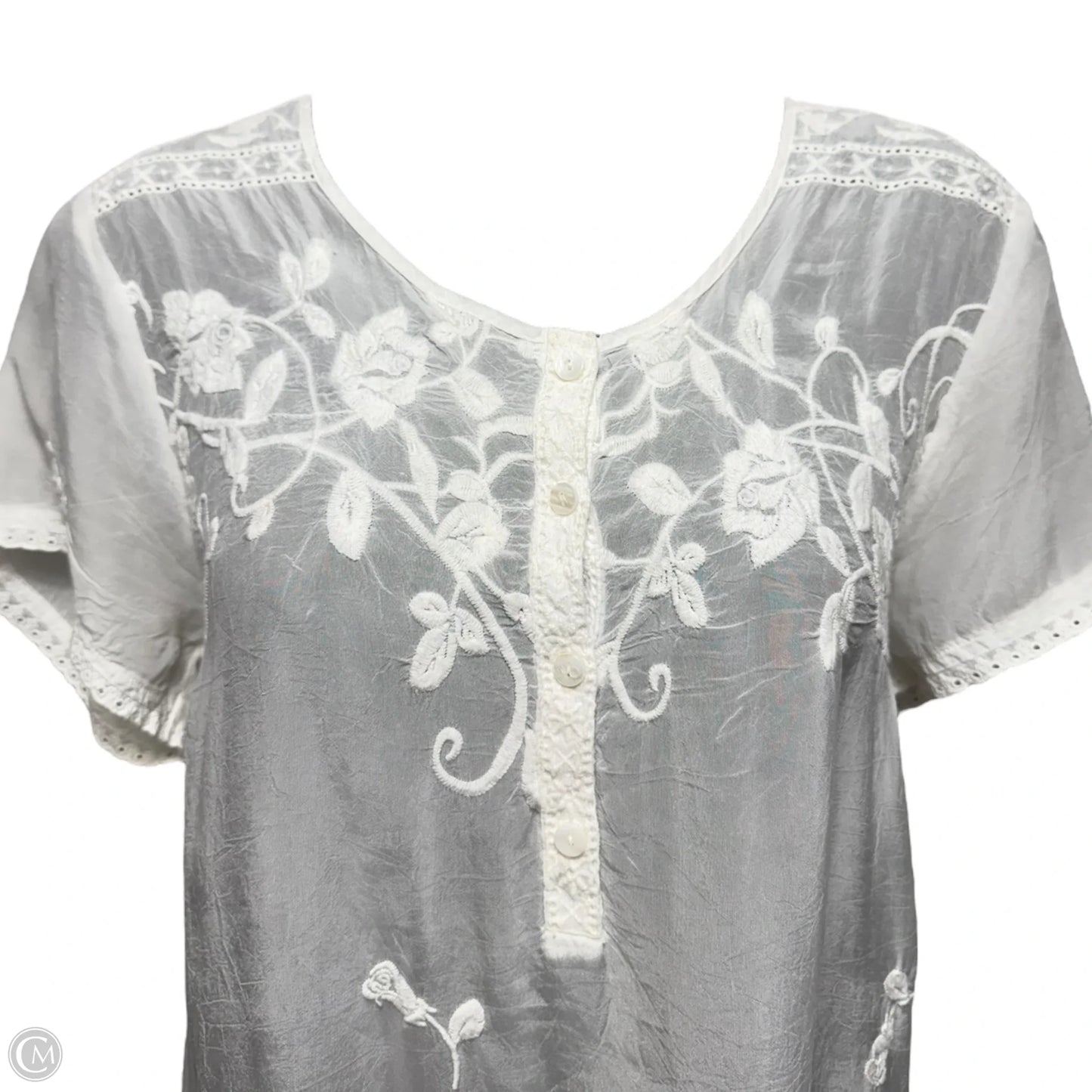 Rose Embroidered & Lace Ruffle Hem Tunic Top By Johnny Was In White, Size: S