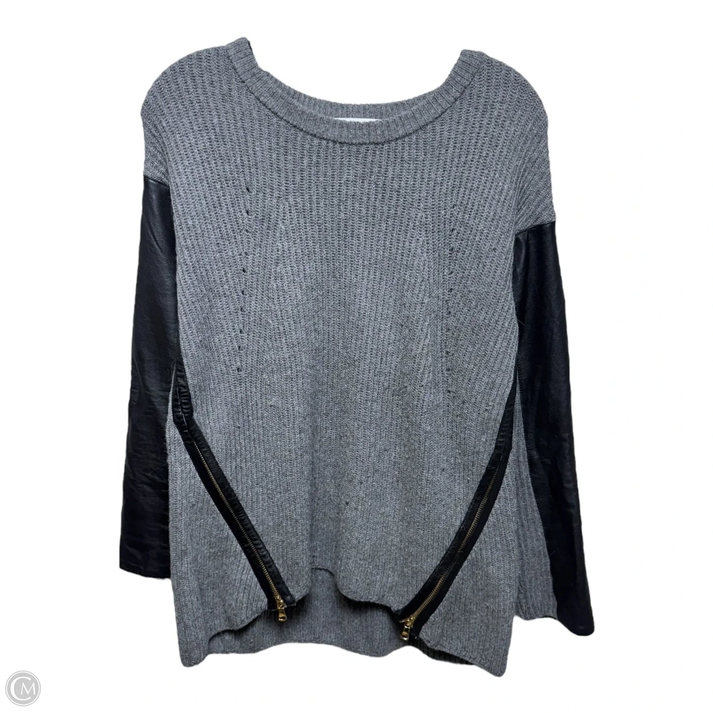 Cashmere Blend Leather Sleeve Sweater Designer By Milly In Grey, Size: S