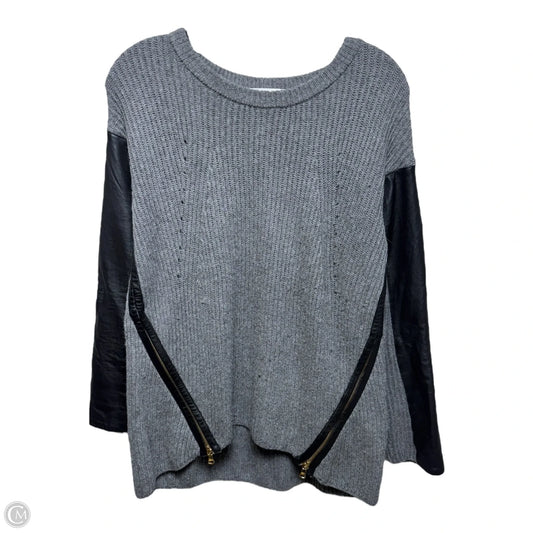 Cashmere Blend Leather Sleeve Sweater Designer By Milly In Grey, Size: S