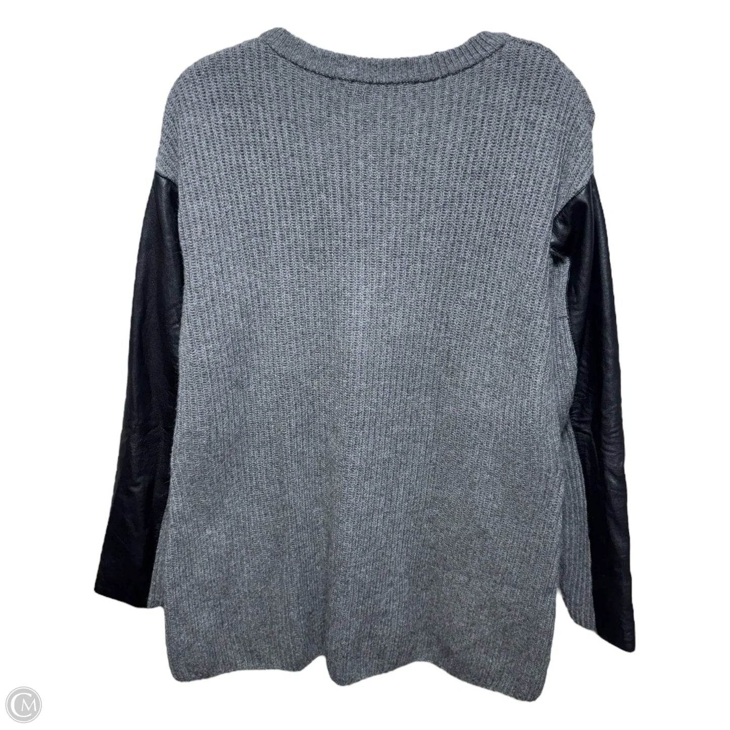 Cashmere Blend Leather Sleeve Sweater Designer By Milly In Grey, Size: S