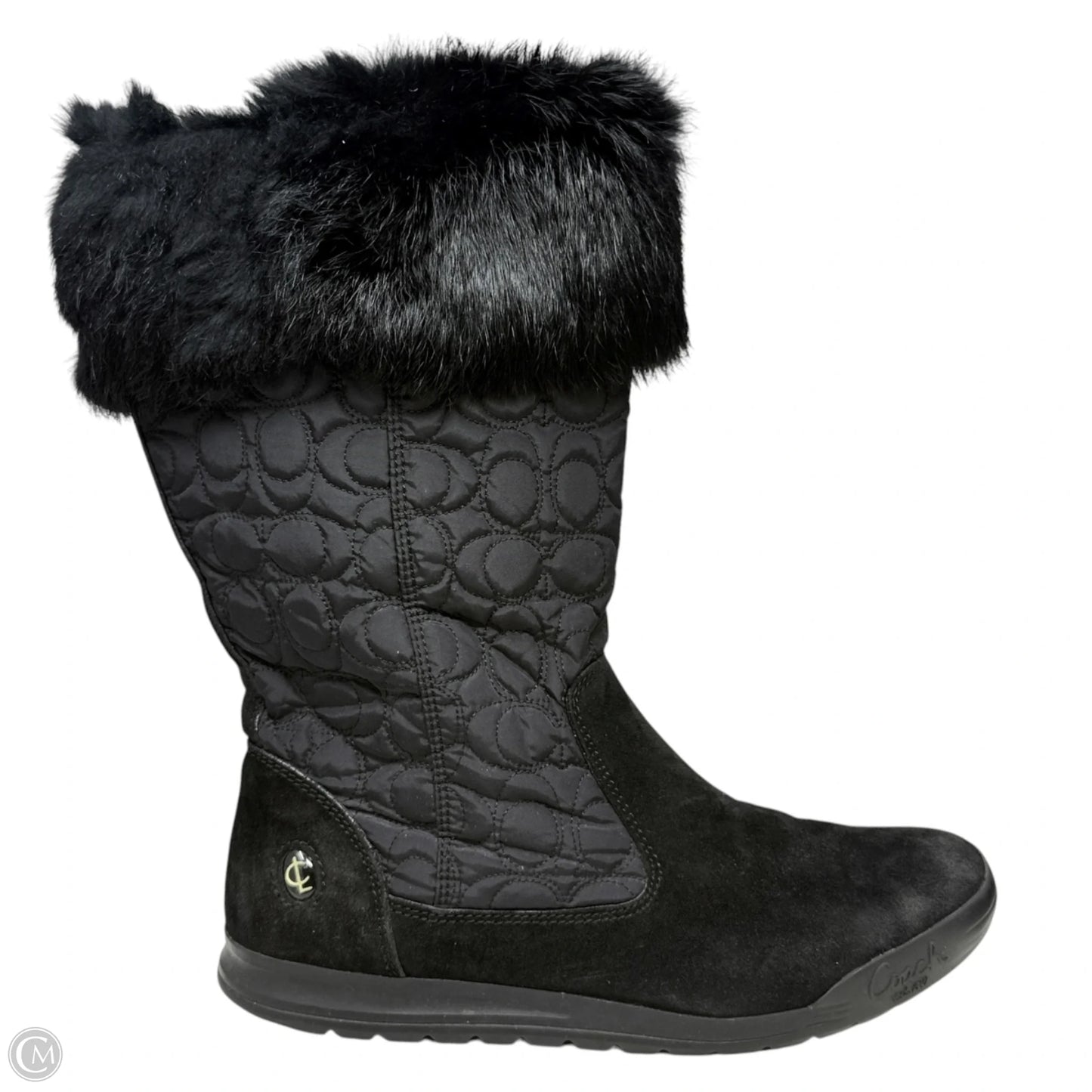 Talen Rabbit Fur Trim Winter Boots Designer By Coach In Black, Size: 9.5