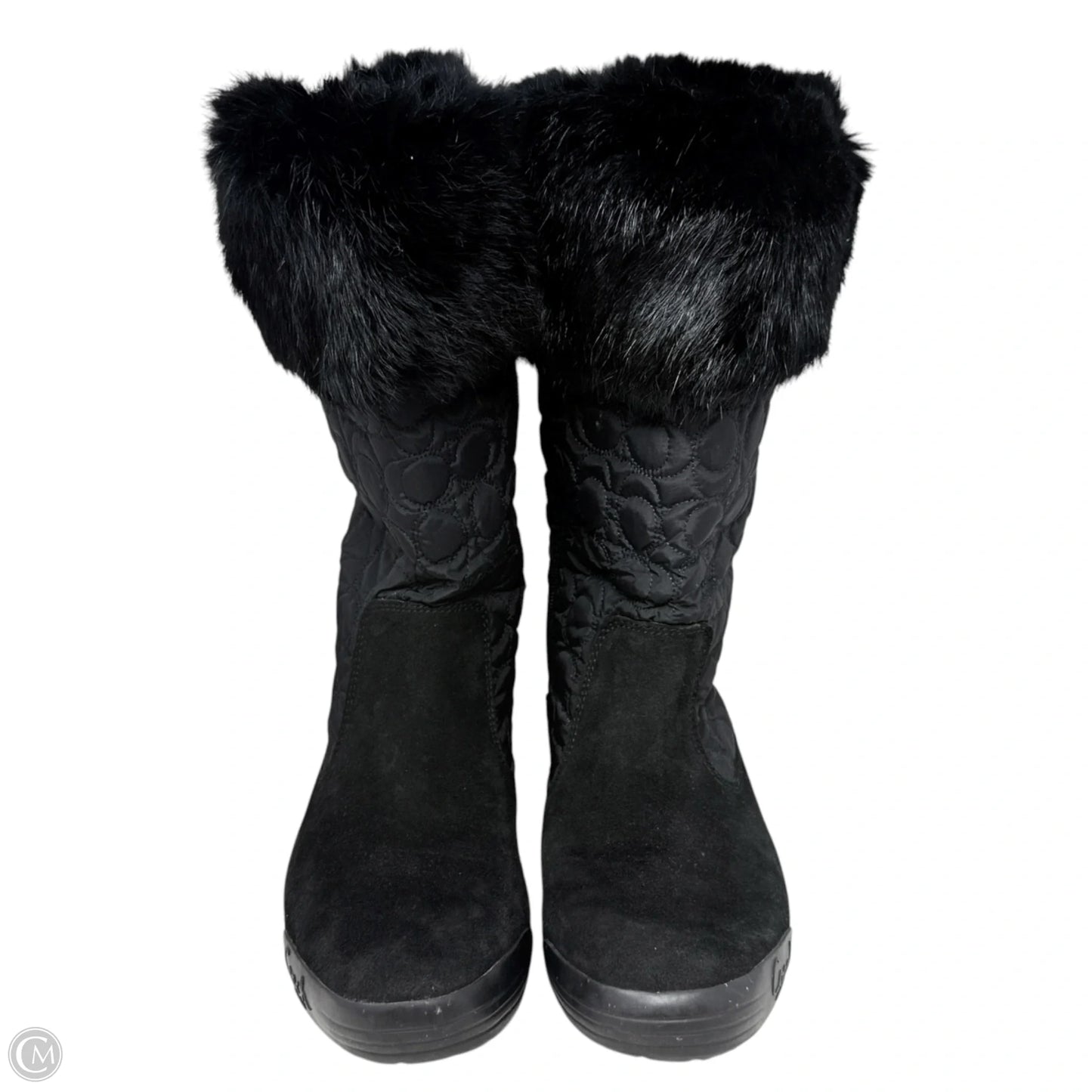 Talen Rabbit Fur Trim Winter Boots Designer By Coach In Black, Size: 9.5