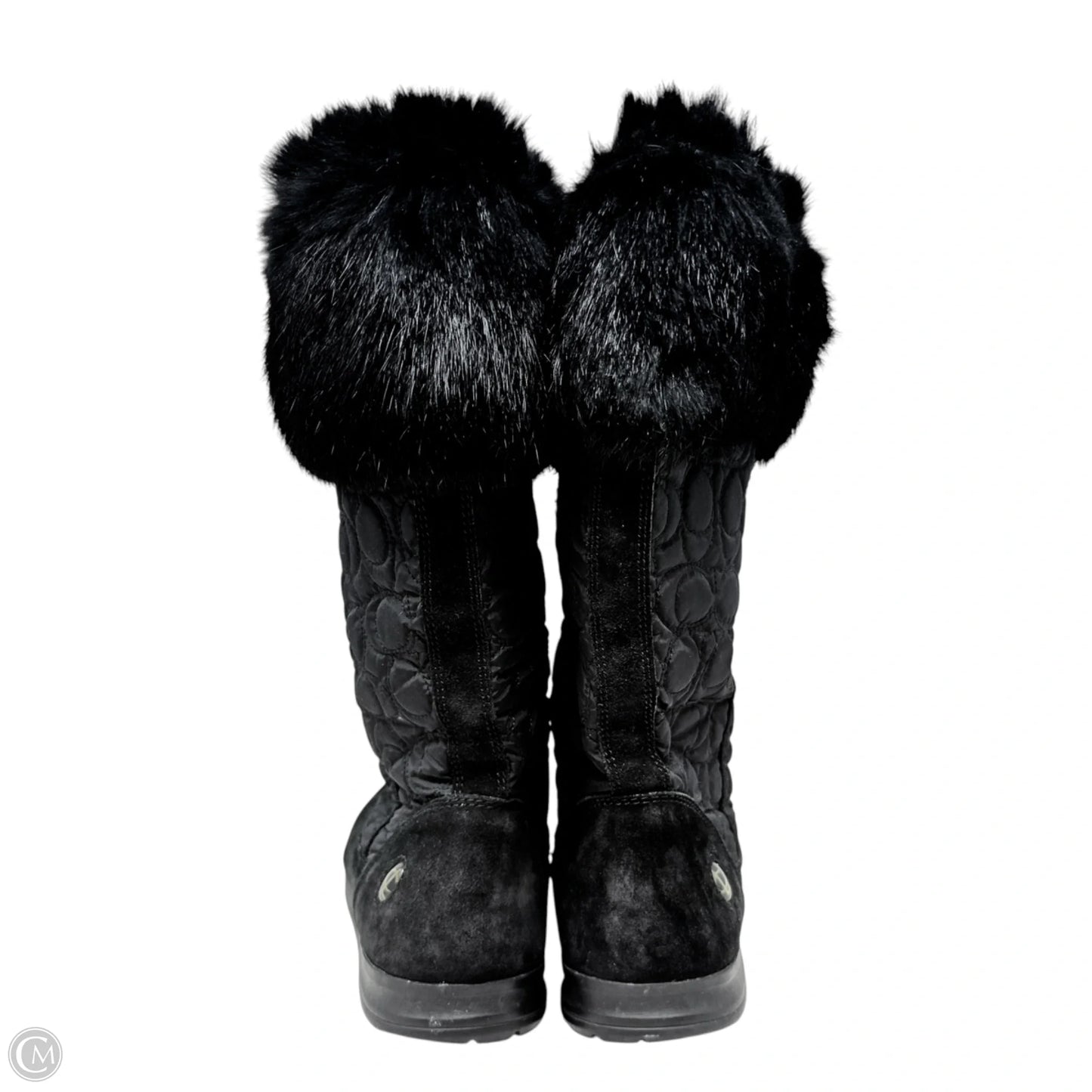Talen Rabbit Fur Trim Winter Boots Designer By Coach In Black, Size: 9.5