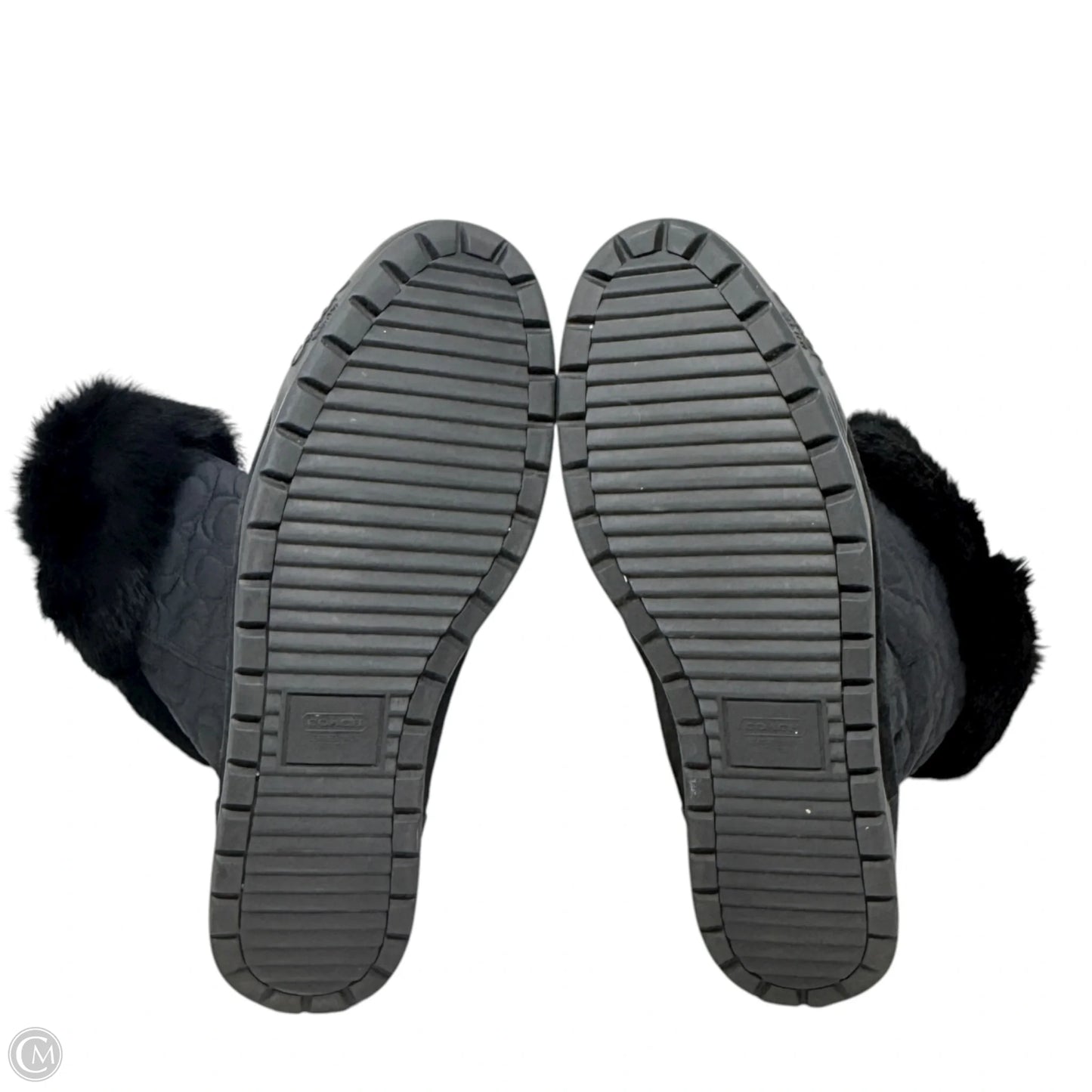 Talen Rabbit Fur Trim Winter Boots Designer By Coach In Black, Size: 9.5