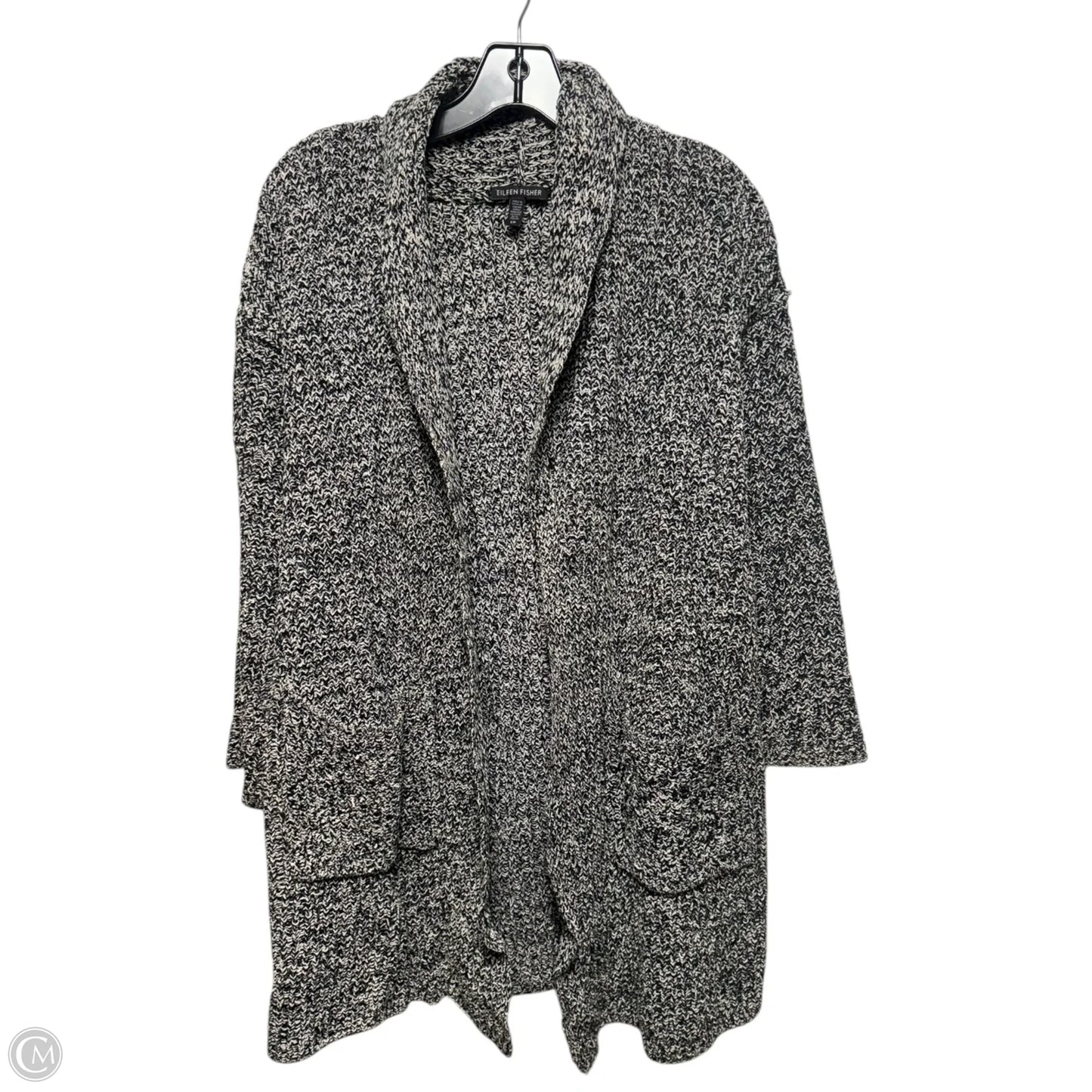 Sweater Cardigan By Eileen Fisher In Black & White, Size: S