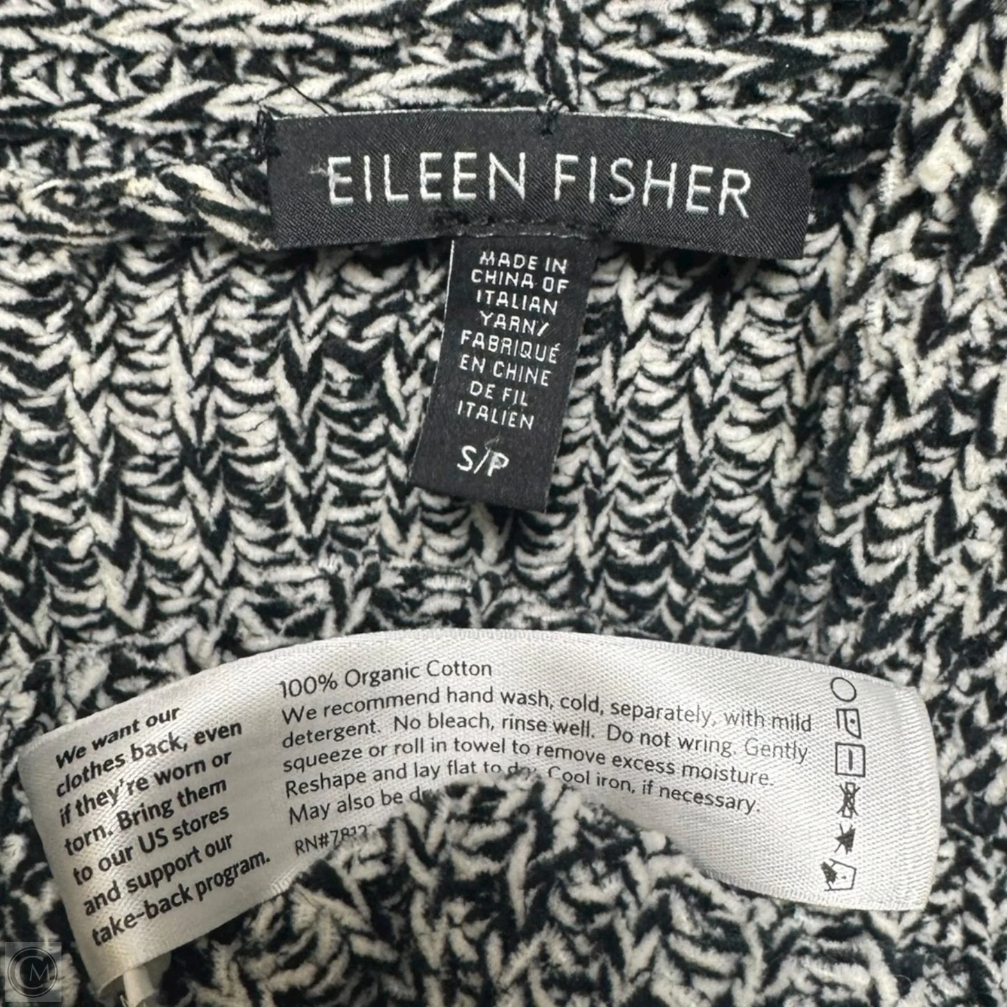 Sweater Cardigan By Eileen Fisher In Black & White, Size: S
