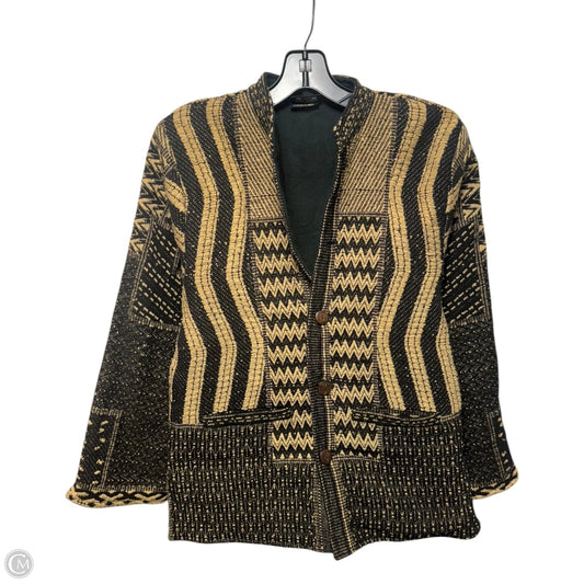 Indian Woven Cotton Jacket By Kashi In Black & Tan, Size: S