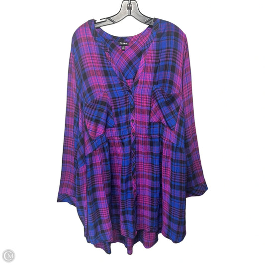 Top Long Sleeve By Torrid In Plaid Pattern, Size: 6x