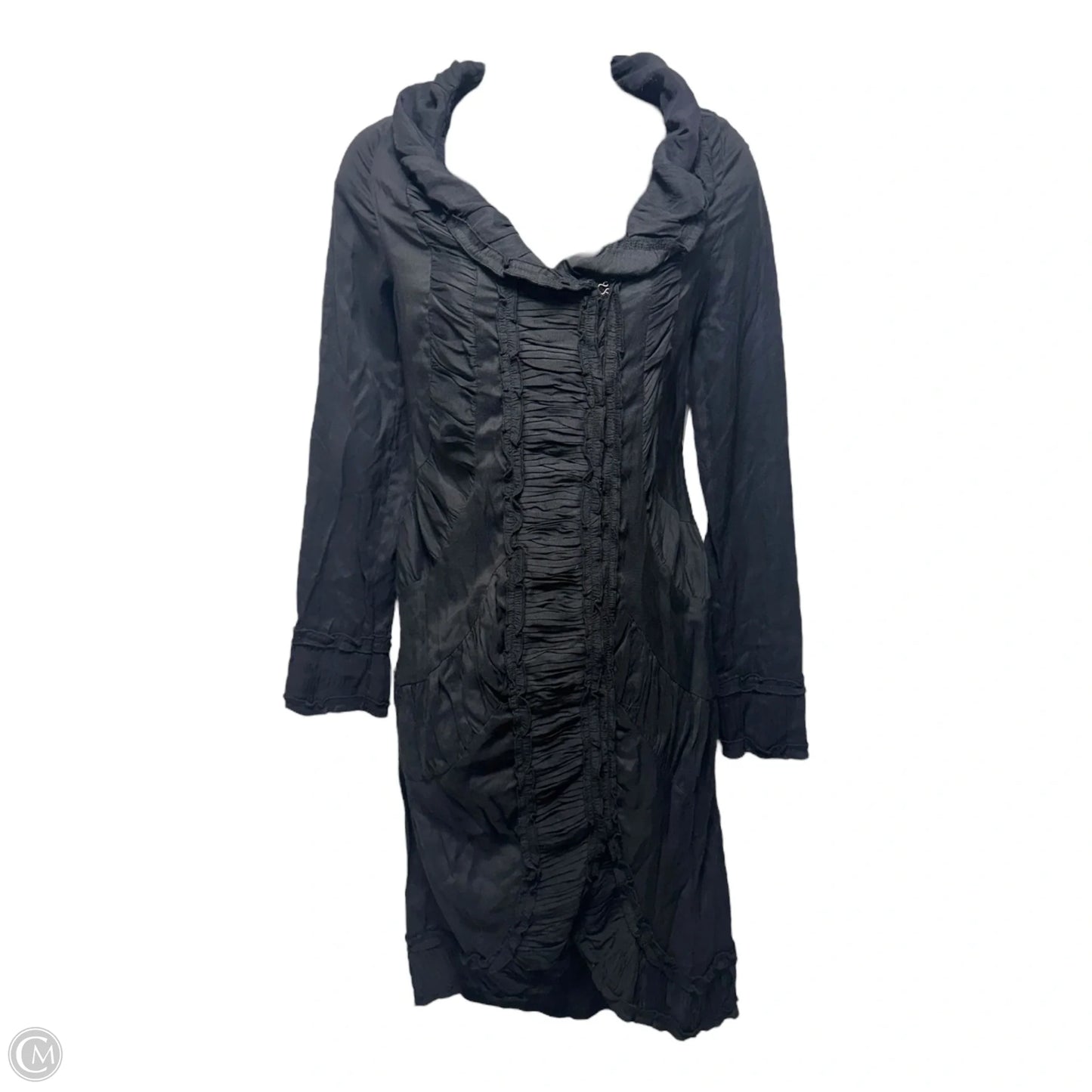 Ruffle Neck Cotton Ruched Dress Designer By Just Cavalli In Black, Size: L