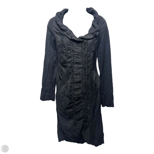 Ruffle Neck Cotton Ruched Dress Designer By Just Cavalli In Black, Size: L