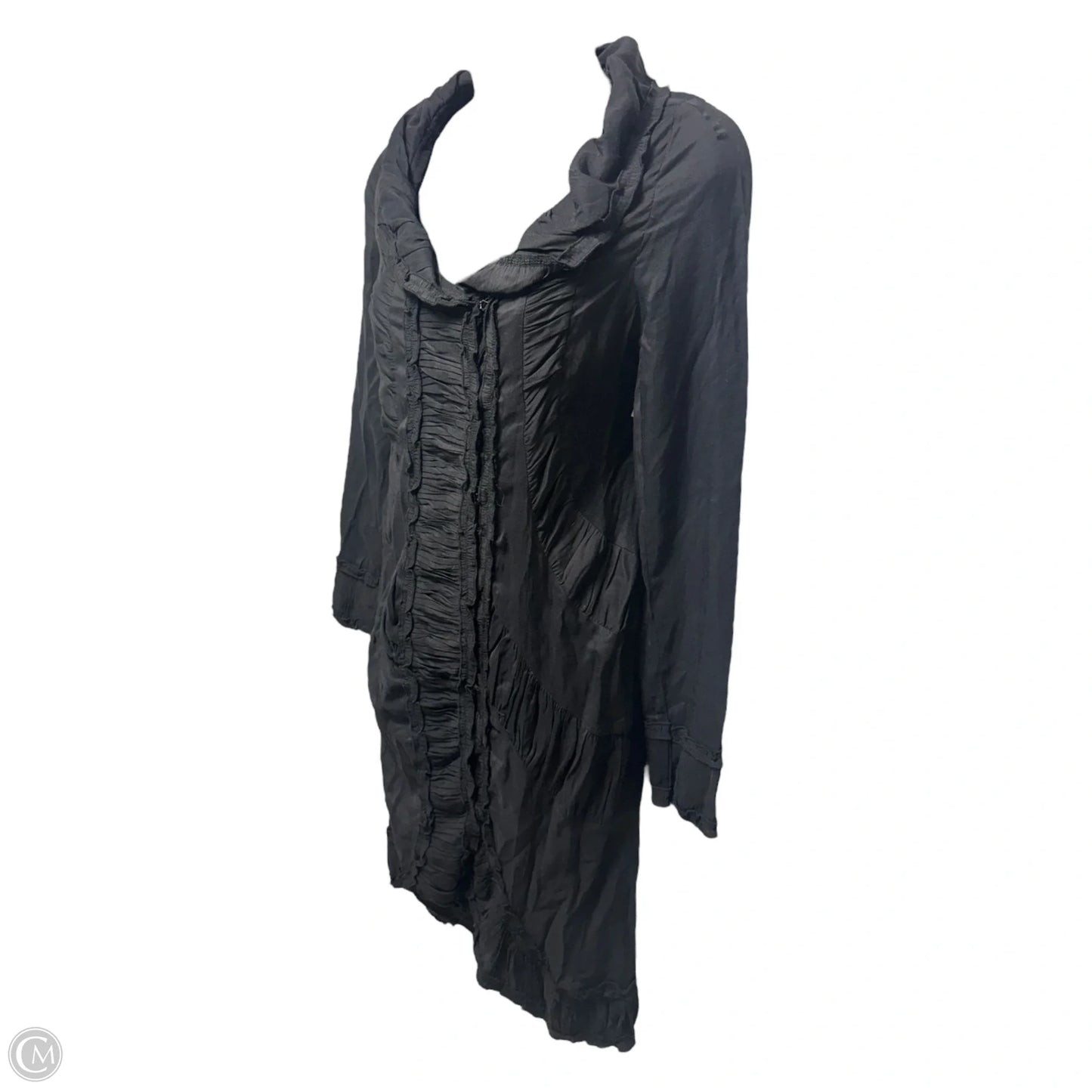 Ruffle Neck Cotton Ruched Dress Designer By Just Cavalli In Black, Size: L