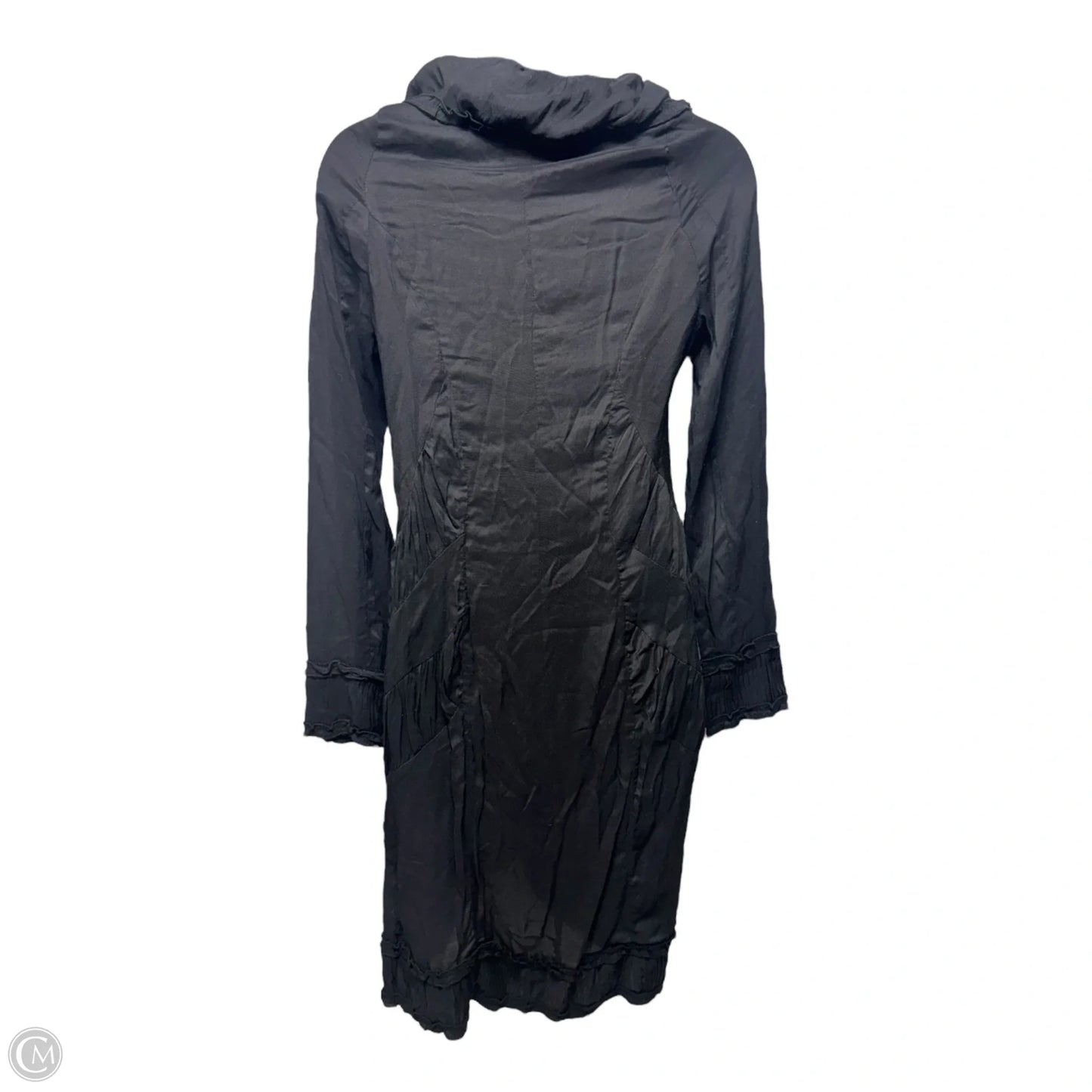 Ruffle Neck Cotton Ruched Dress Designer By Just Cavalli In Black, Size: L