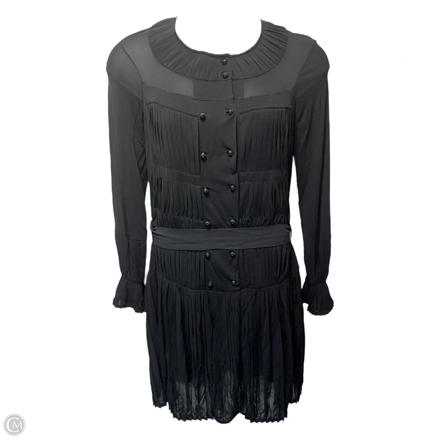 Rive Gauche Sheer Pleated Midi Dress Luxury Designer By Yves Saint Laurent In Black, Size: L