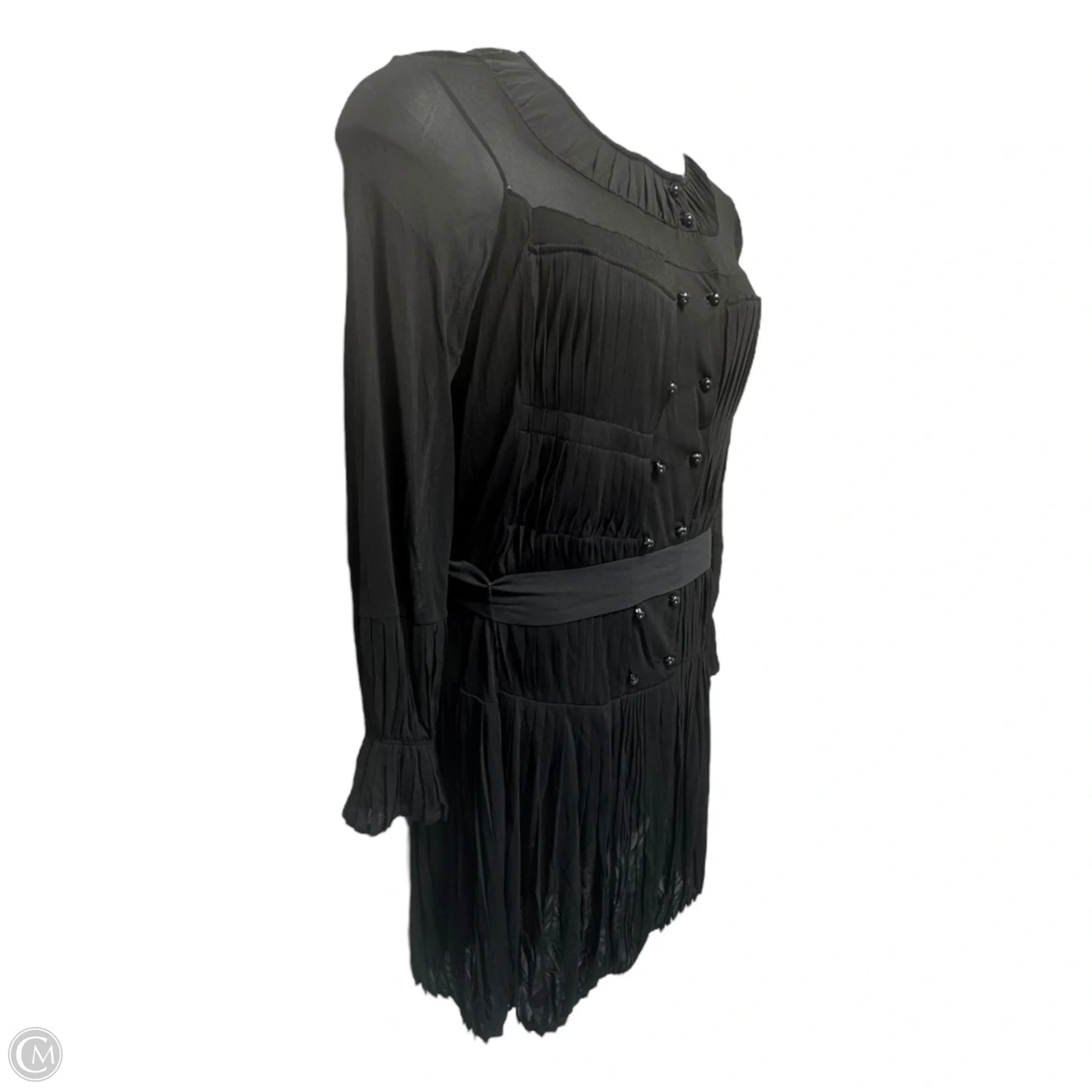 Rive Gauche Sheer Pleated Midi Dress Luxury Designer By Yves Saint Laurent In Black, Size: L