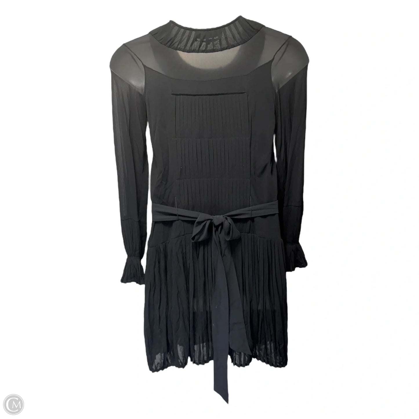 Rive Gauche Sheer Pleated Midi Dress Luxury Designer By Yves Saint Laurent In Black, Size: L