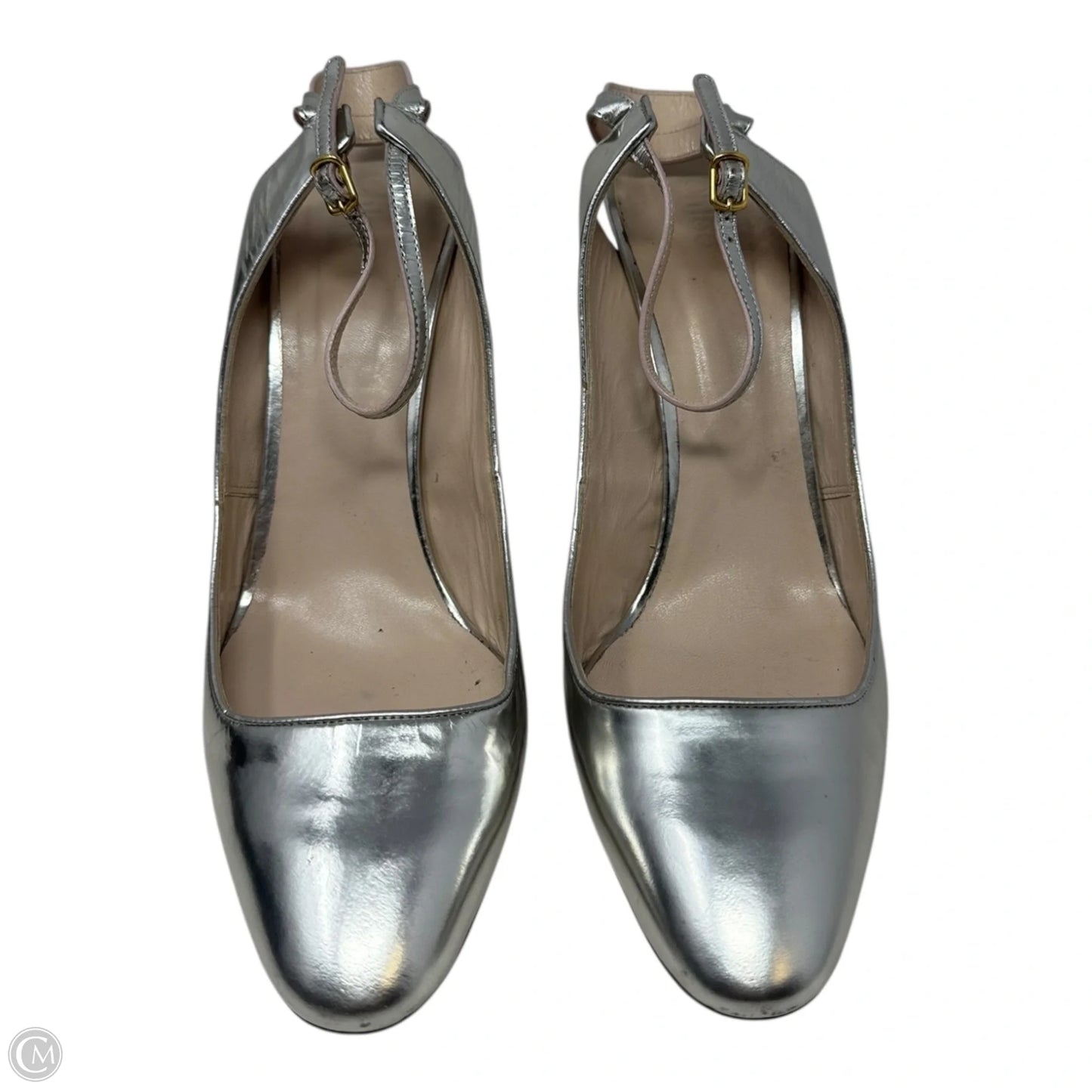 Metallic Wood Block Heel Shoes Luxury Designer By Chloé In Silver, Size: 10.5 (IT 40.5)