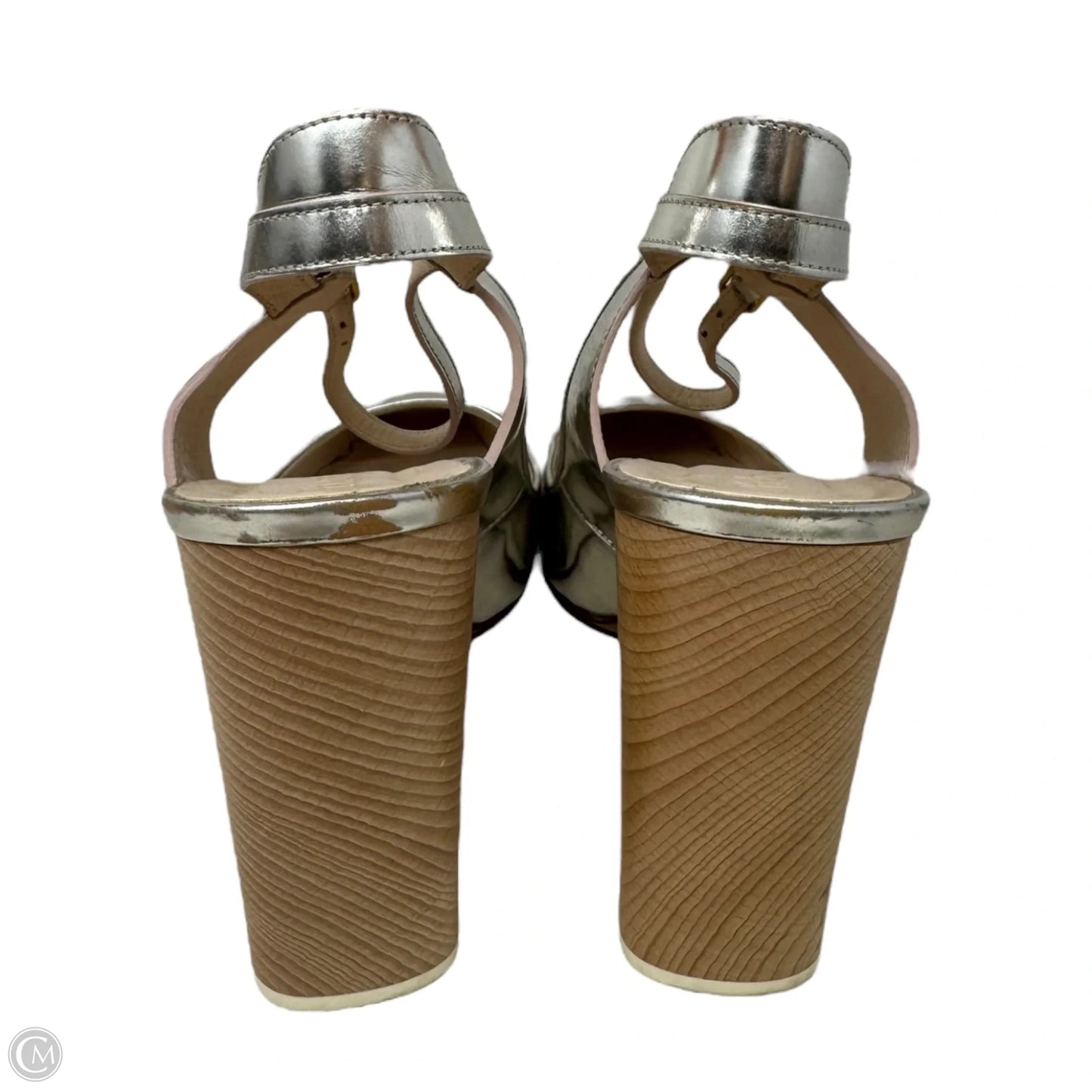 Metallic Wood Block Heel Shoes Luxury Designer By Chloé In Silver, Size: 10.5 (IT 40.5)