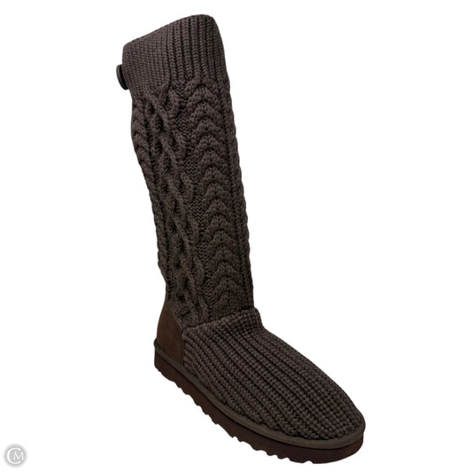 Classic Cardi Cabled Knit Boots Designer By Ugg In Brown, Size: 10