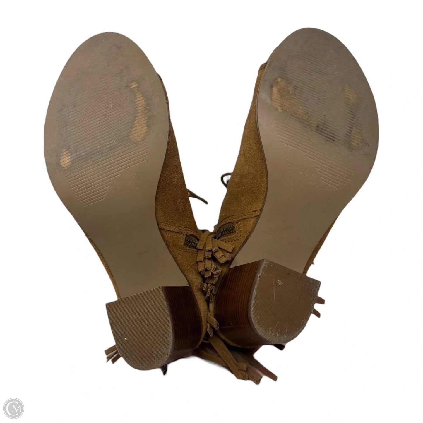 Fringe Peep Toe Boots Ankle Heels By Steve Madden In Tan, Size: 8