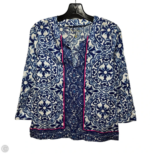 Top Long Sleeve Designer By Lilly Pulitzer In Blue & White, Size: S