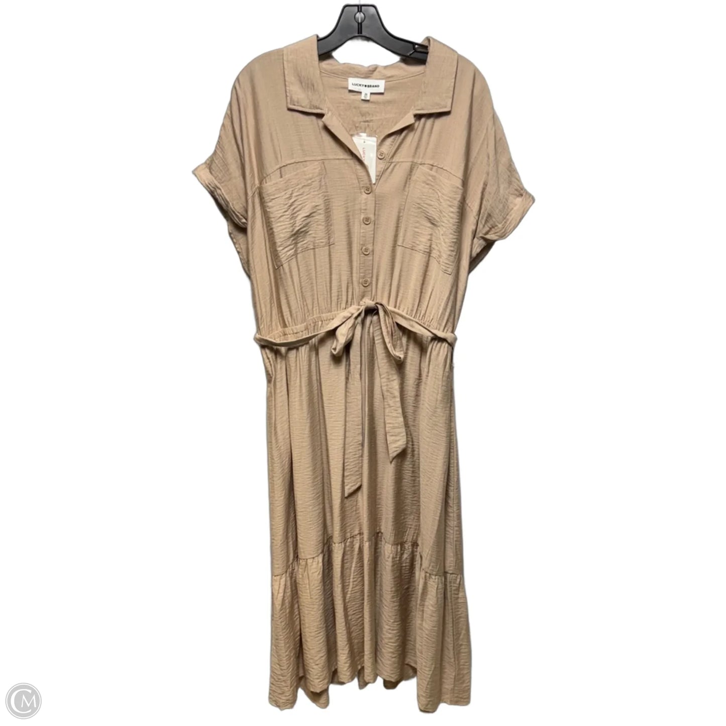 Tie Waist Shirtdress By Lucky Brand In Tan, Size: 2x