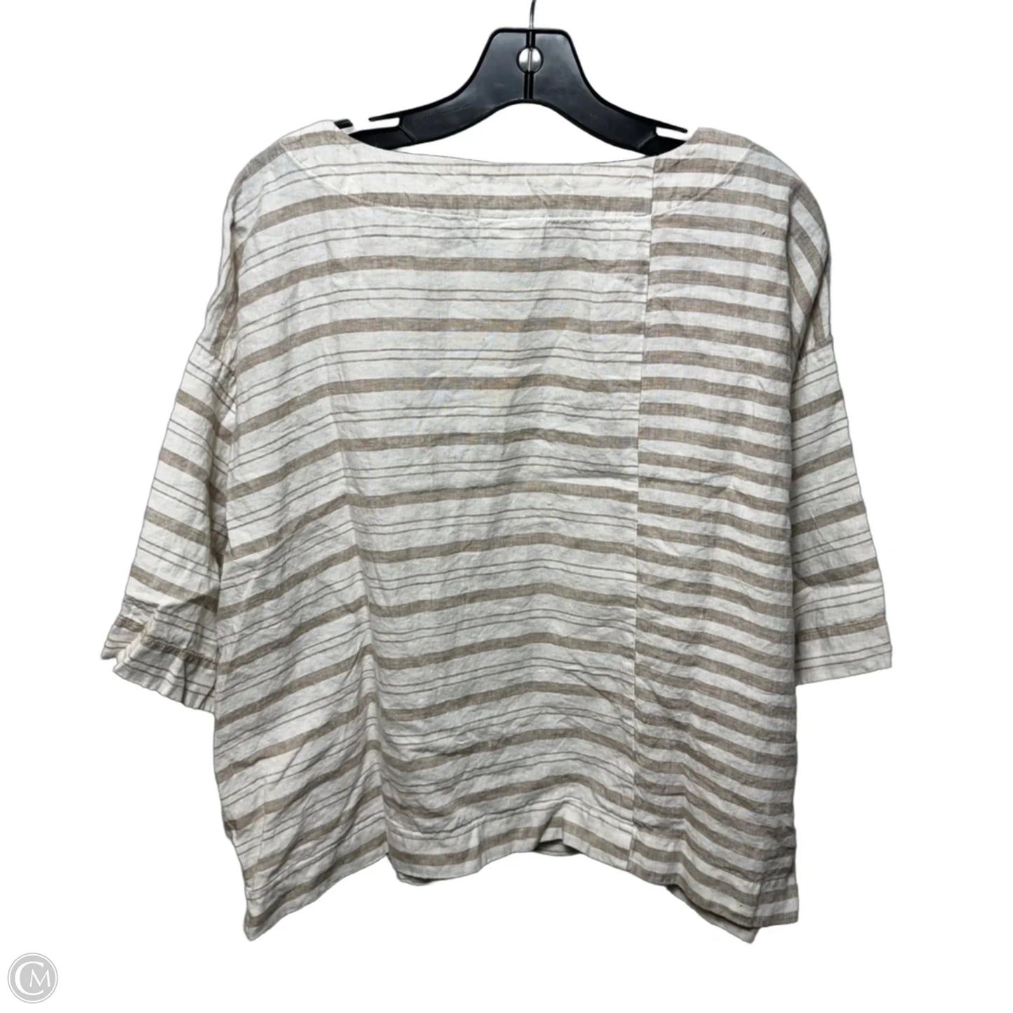 Linen Top Short Sleeve By Pure Jill In Tan & White, Size: M Petite