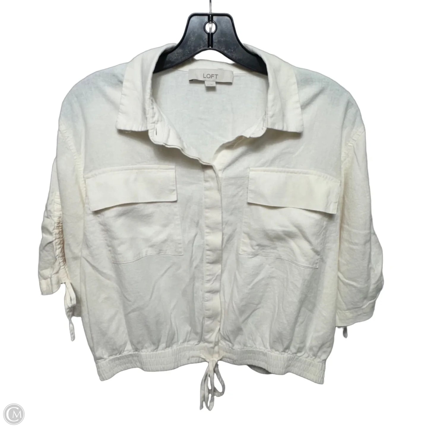Linen Blend Top Short Sleeve By Loft In Tan, Size: M