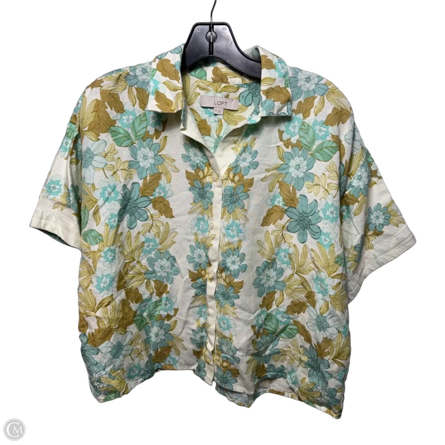 Linen Blend Top Short Sleeve By Loft In Floral Print, Size: S