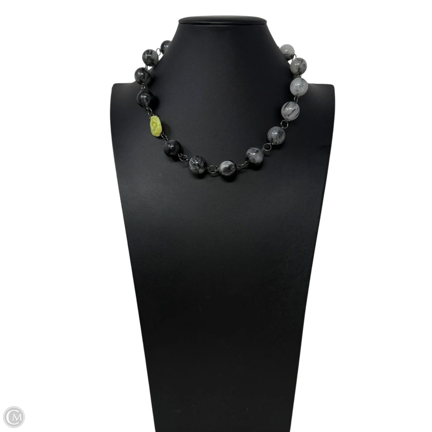 Chunky Tourmalinated Quartz & Serpentine Stone Beaded Collar Necklace