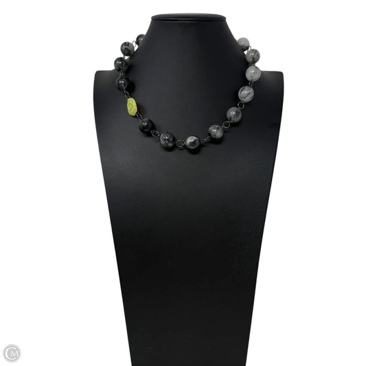 Chunky Tourmalinated Quartz & Serpentine Stone Beaded Collar Necklace