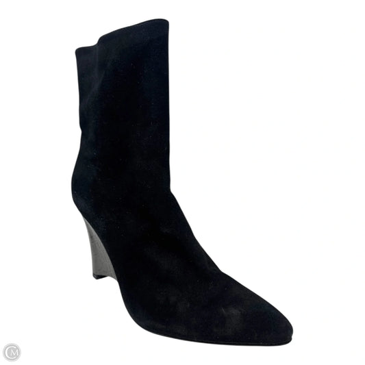 Suede Croc Embossed Wedge Heel Ankle Boots Designer By Stuart Weitzman In Black & Silver, Size: 9.5