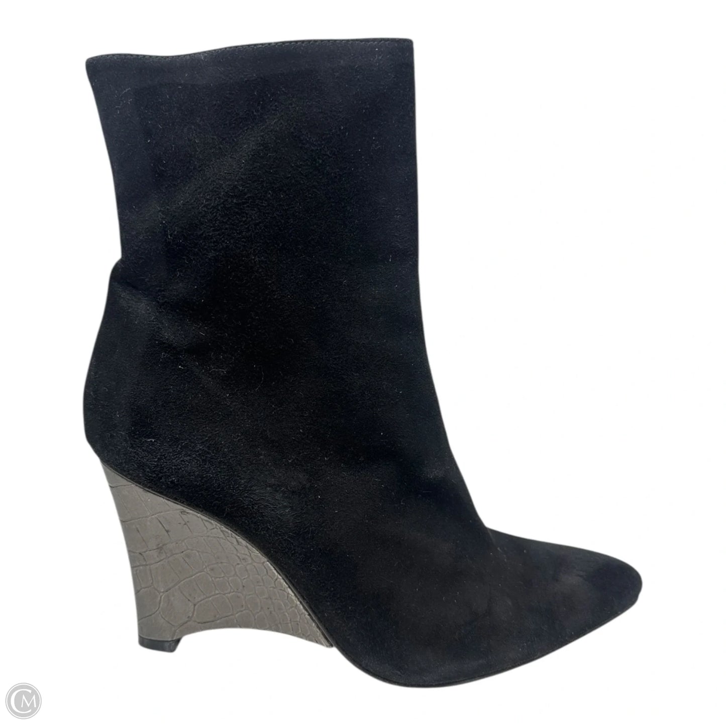 Suede Croc Embossed Wedge Heel Ankle Boots Designer By Stuart Weitzman In Black & Silver, Size: 9.5