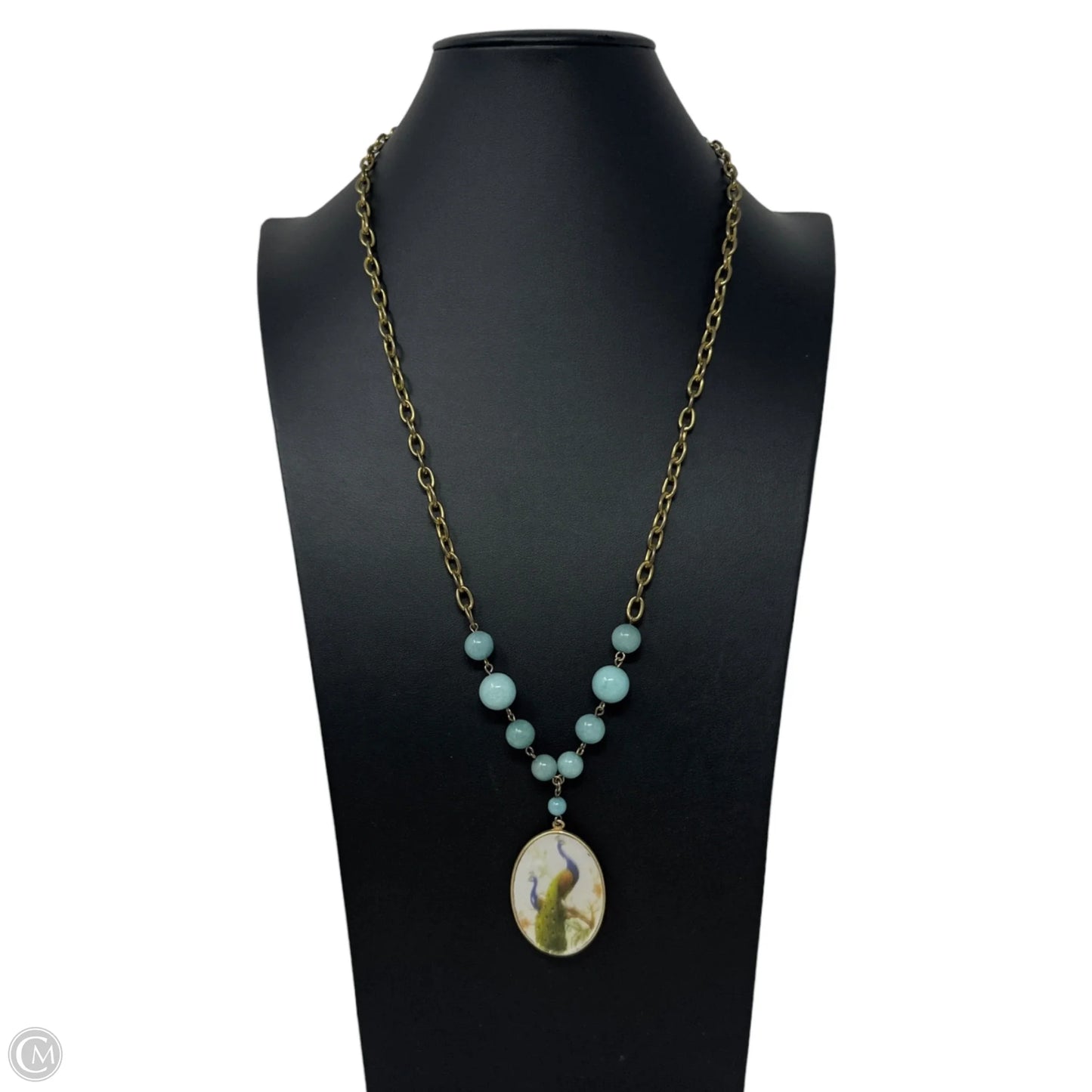 Vintage Beaded Peacock Cameo Pendant Necklace By David Aubrey