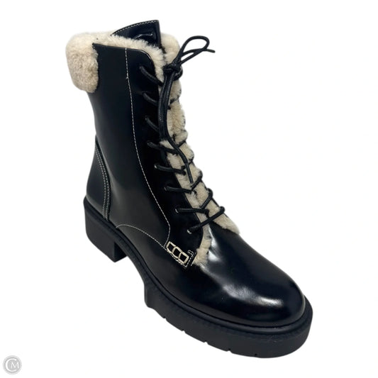 Leighton Shearling Lace Up Boots Designer By Coach In Black, Size: 7
