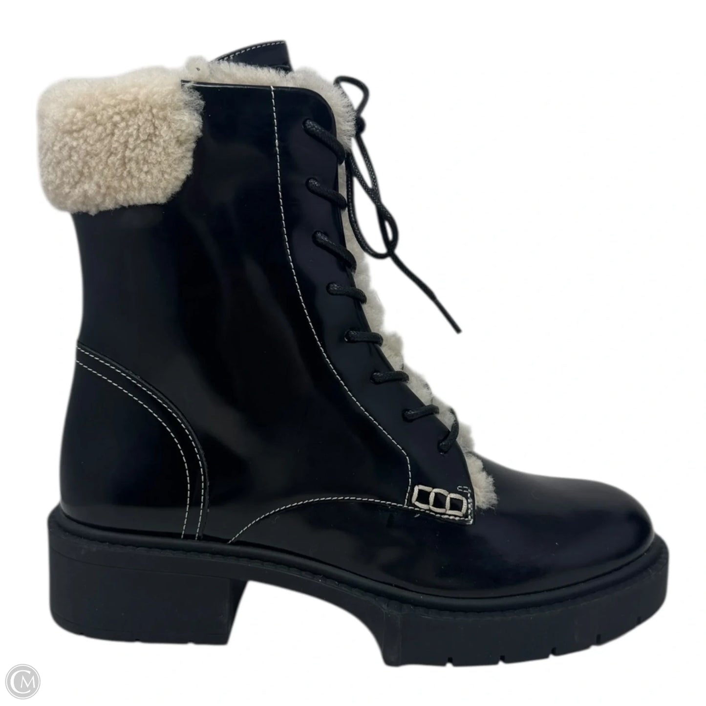 Leighton Shearling Lace Up Boots Designer By Coach In Black, Size: 7