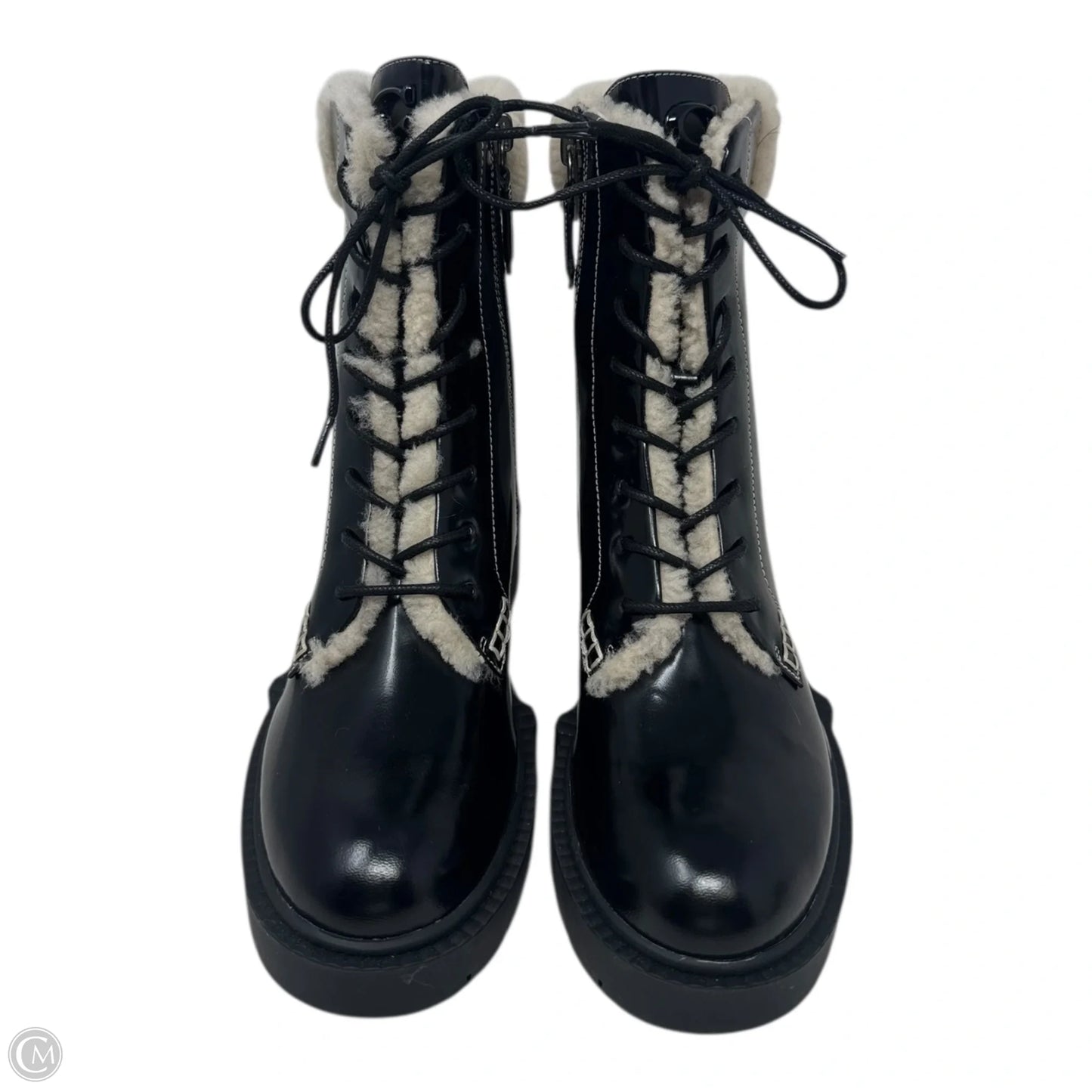 Leighton Shearling Lace Up Boots Designer By Coach In Black, Size: 7