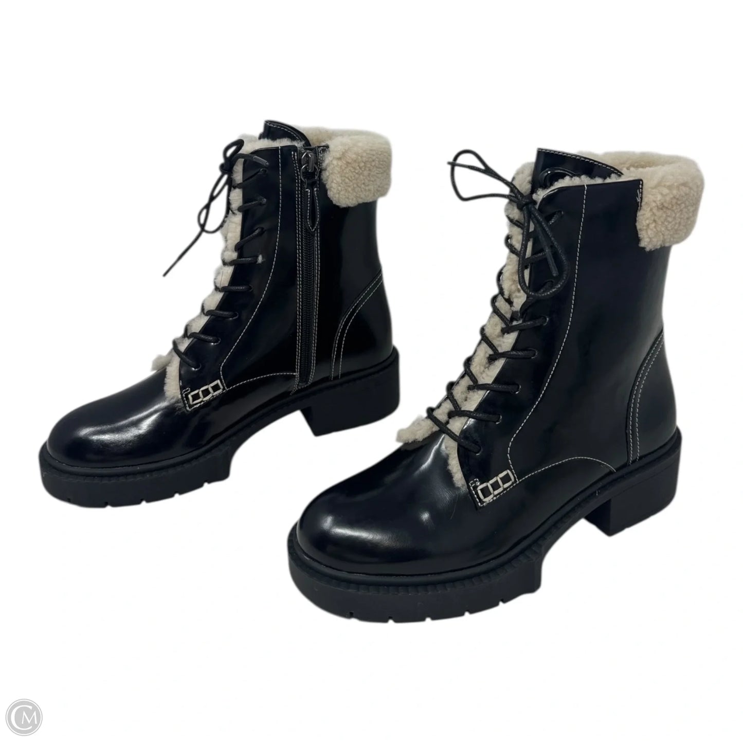 Leighton Shearling Lace Up Boots Designer By Coach In Black, Size: 7