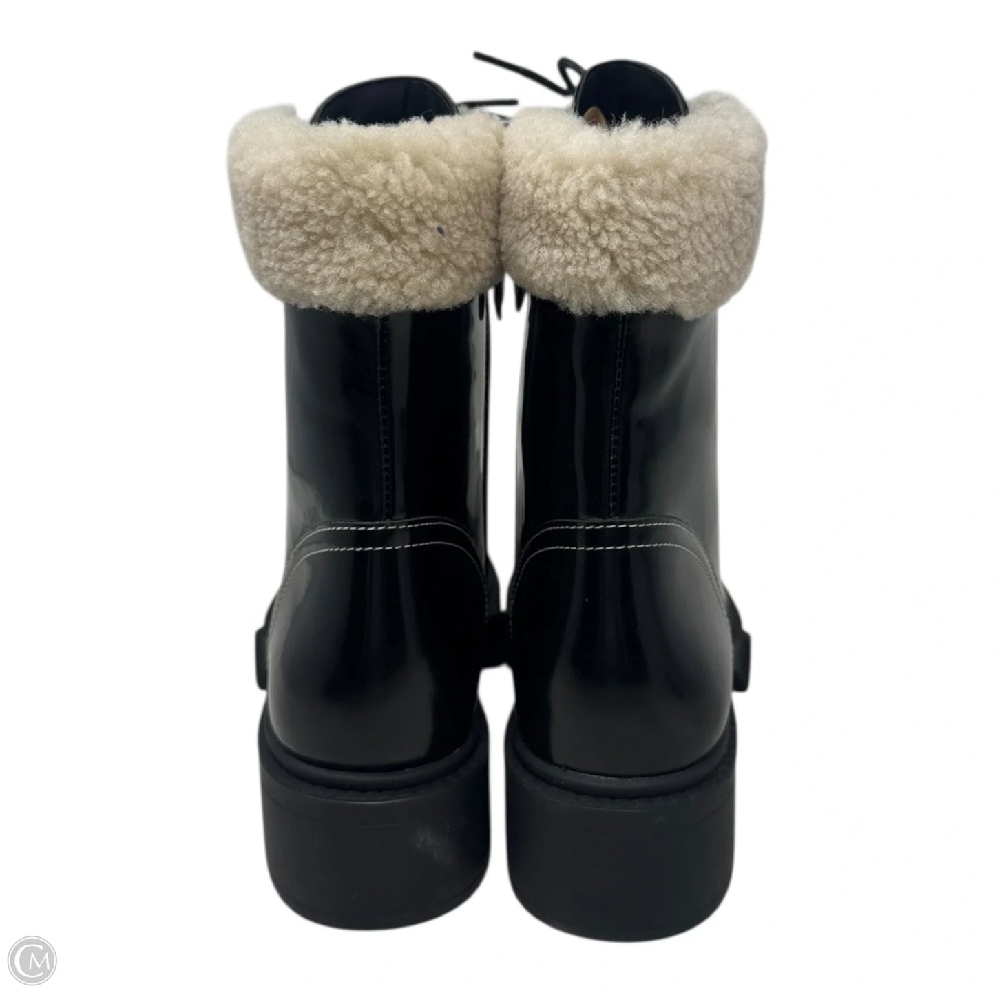 Leighton Shearling Lace Up Boots Designer By Coach In Black, Size: 7