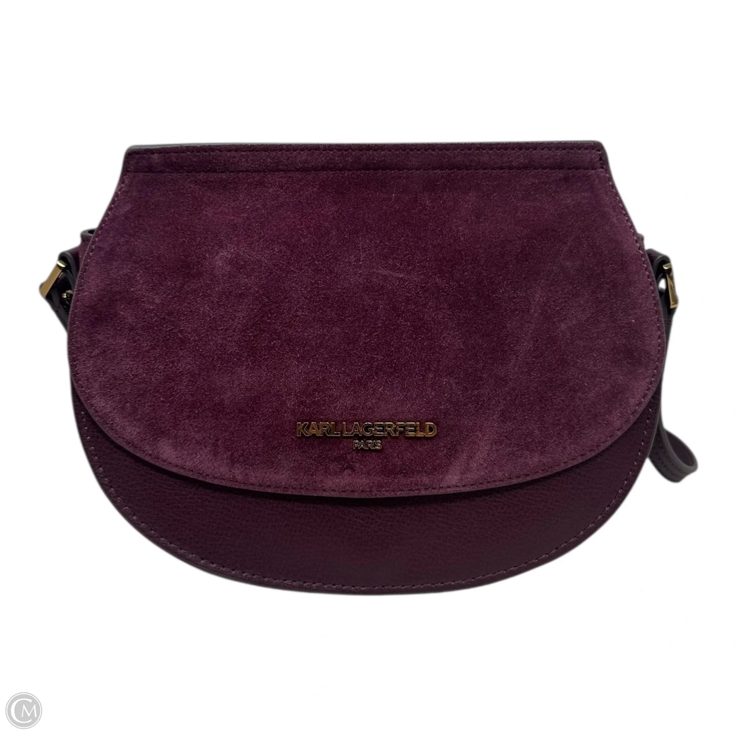 Suede Saddle Shoulder Handbag Designer By Karl Lagerfeld, Size: Small