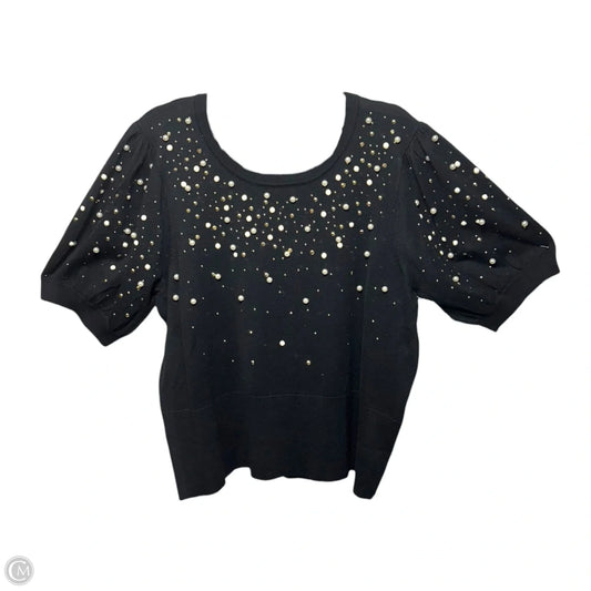 Puff Sleeve Pearly Embellished Sweater By Adrianna Papell In Black, Size: XL