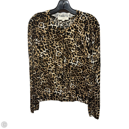 Sweater Cardigan By Loft In Animal Print, Size: L